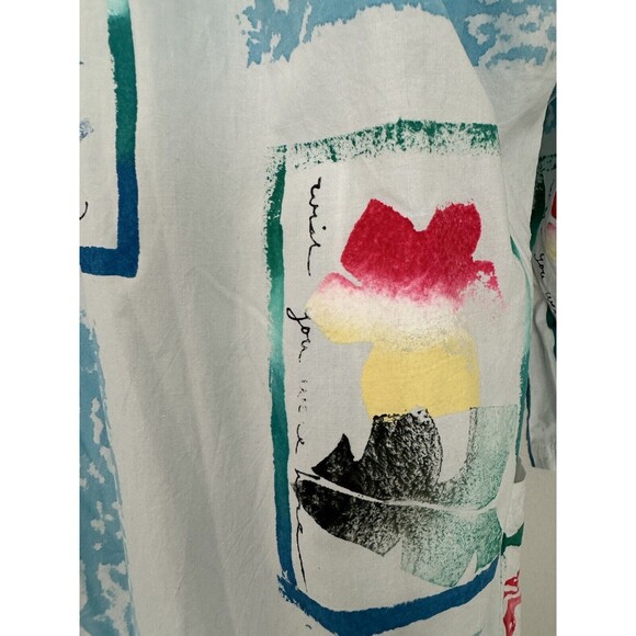 Play Alegre Painted Blouse Women XL  Coastal Boats Button Up White Fish - Picture 3 of 10